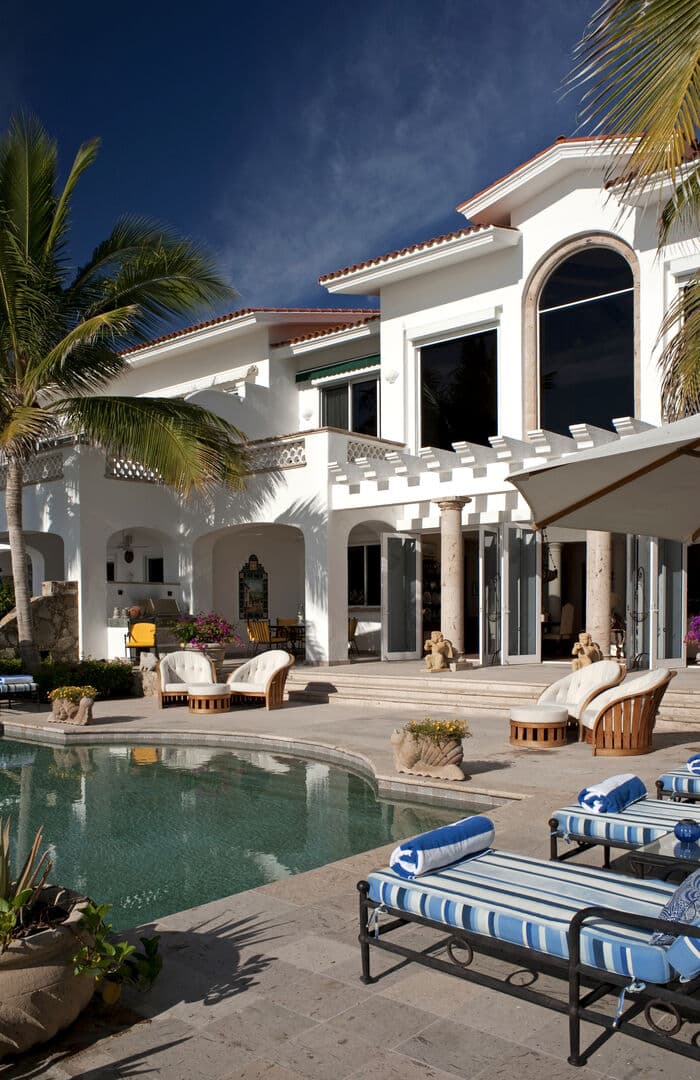 Lateral view of our beachfront villa in Los Cabos from the pool area