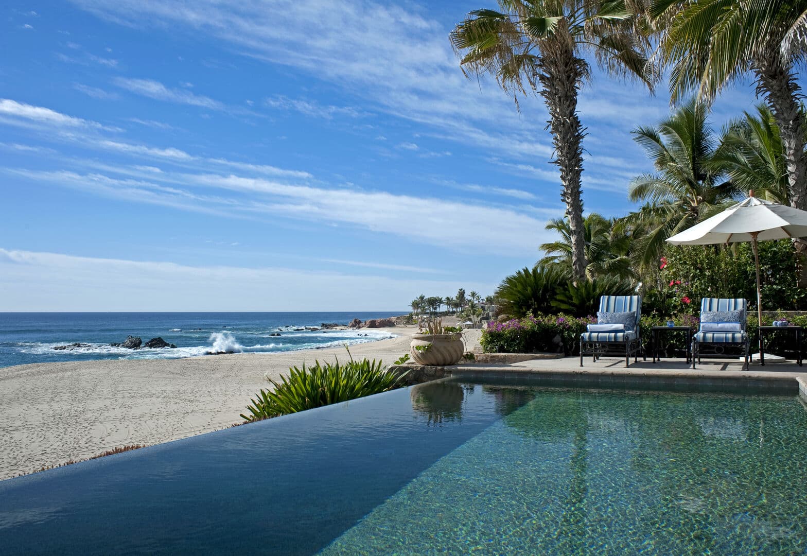 Private infinity pool with ocean views in our beachfront villa in Los Cabos