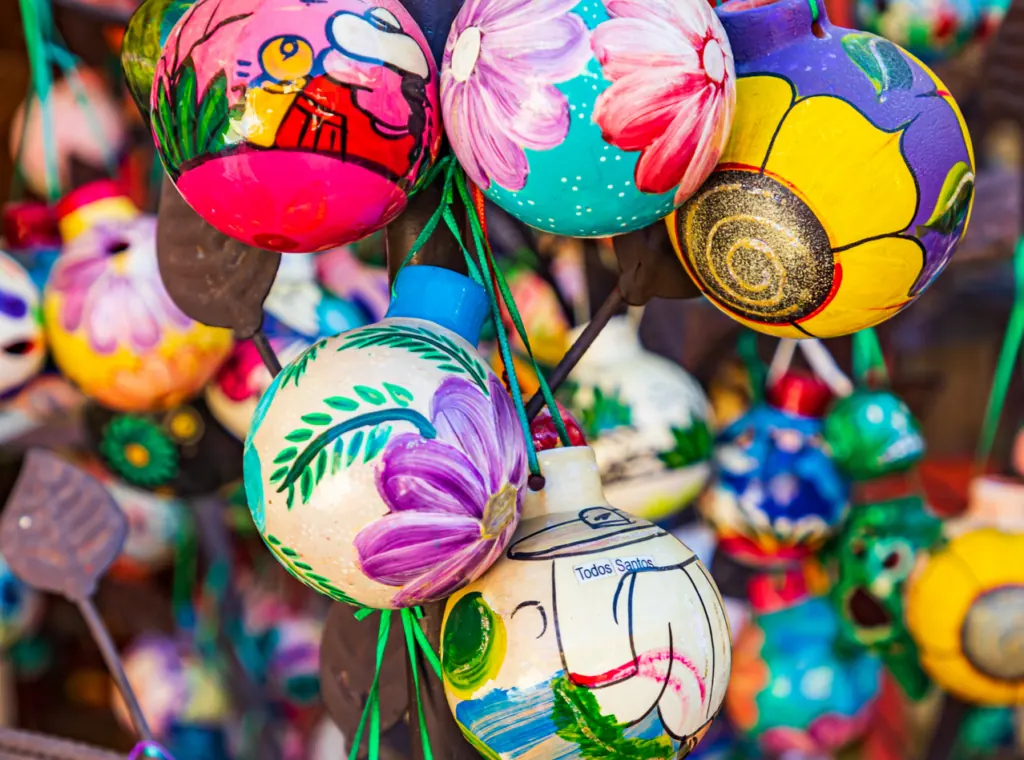 Colorful Mexican folk art ornaments in Los Cabos