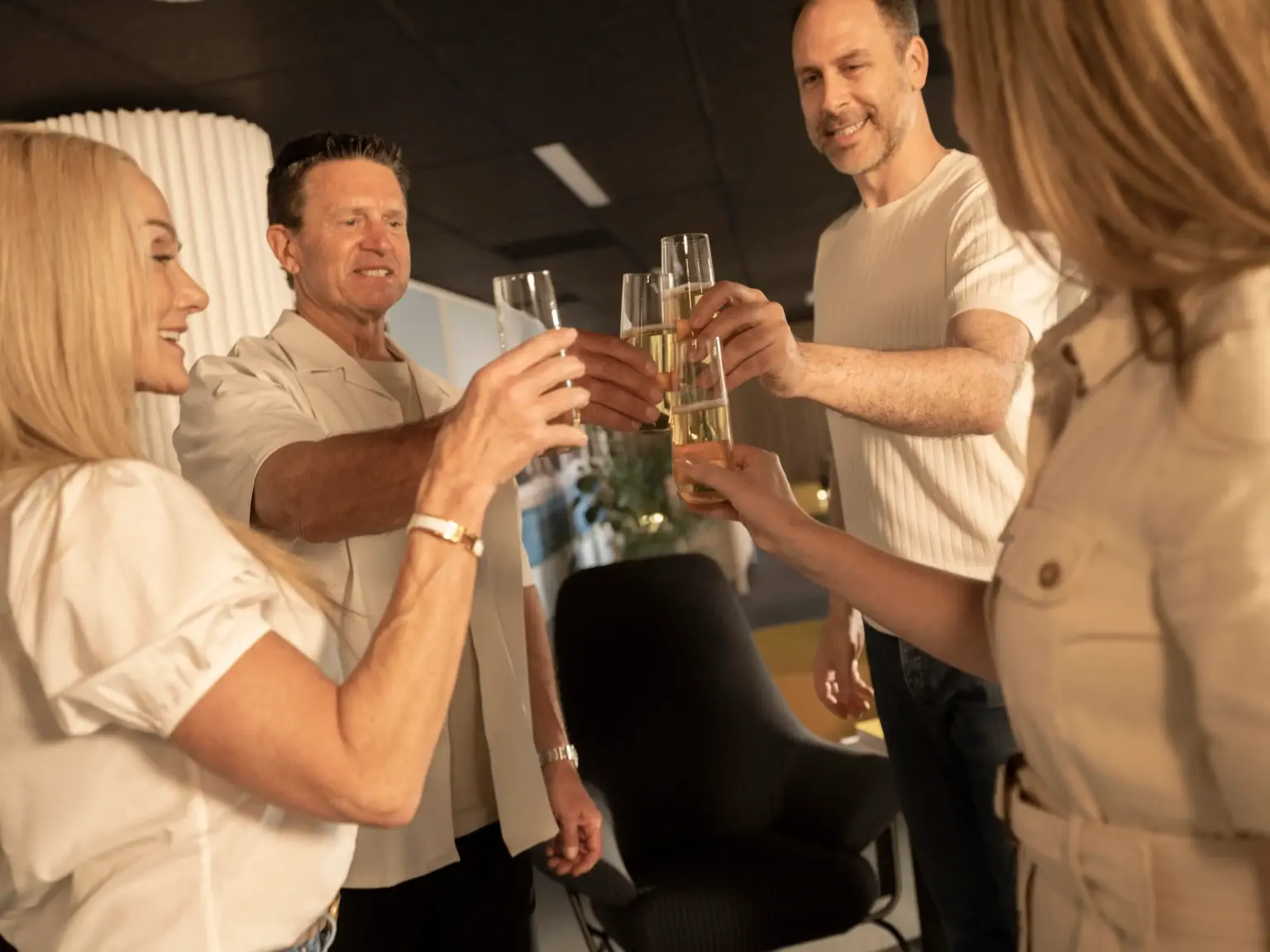 Toasting champagne in the all-first-class cabin