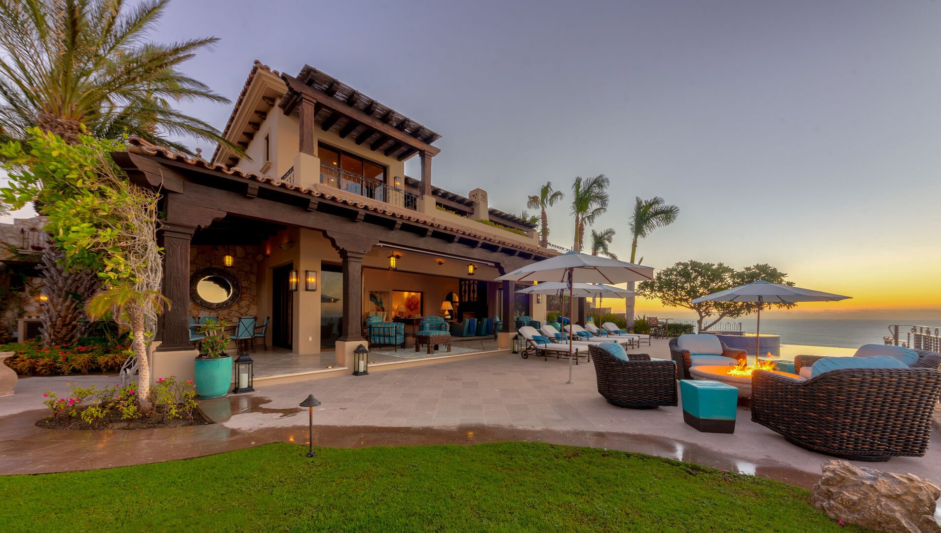 The front exterior of one of our Palmilla Homes for Rent at sunset