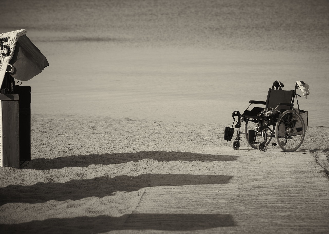 A wheelchair on the beach